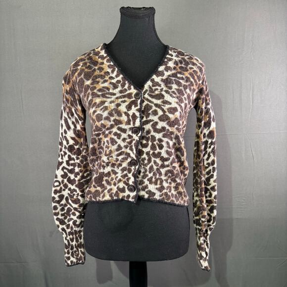 360 Cashmere Sweater Women XS Merino Wool Cashmere Cozy Leopard Quiet Luxury Tan - Picture 1 of 13